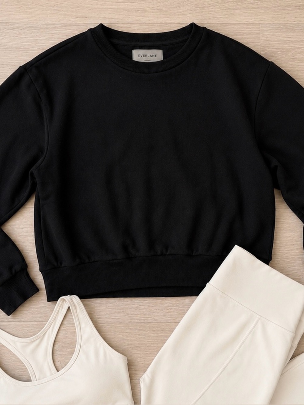 Everlane Black Cropped Sweatshirt Large Crewneck Boxy Pullover